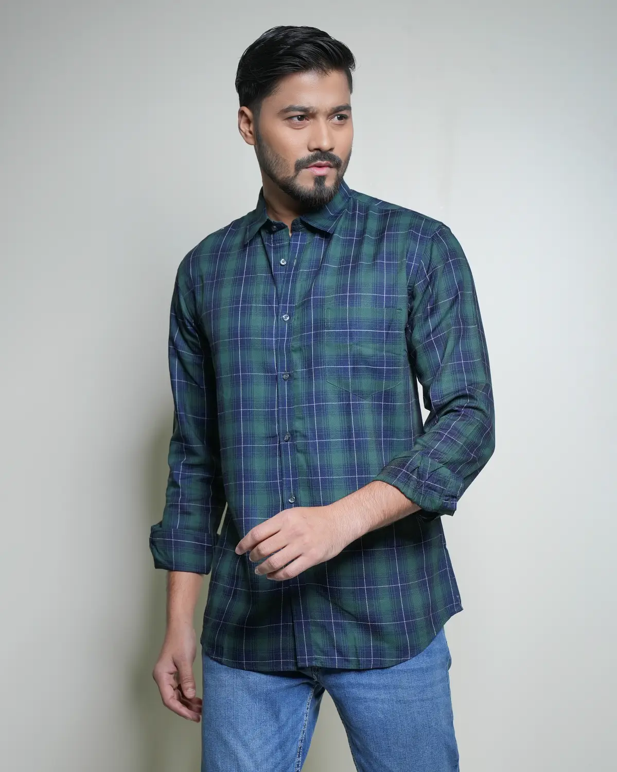 Men's Casual Shirt Green Check