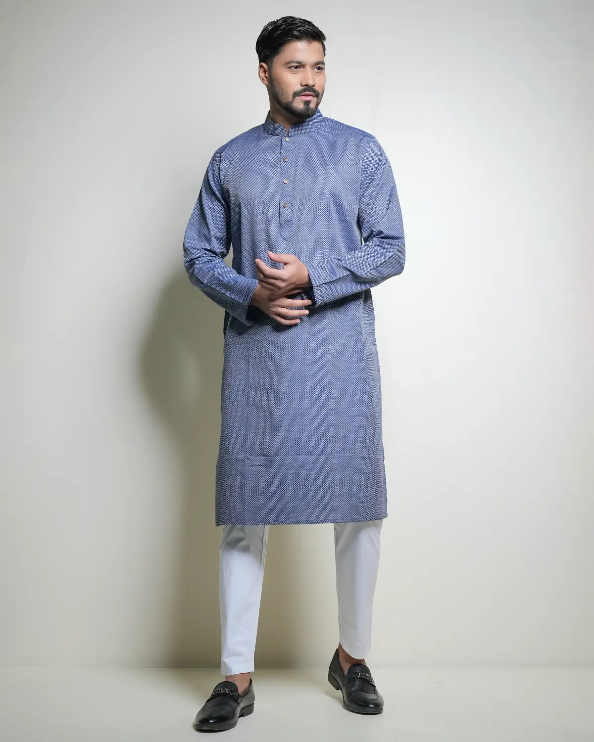 Men's Panjabi Navy & White
