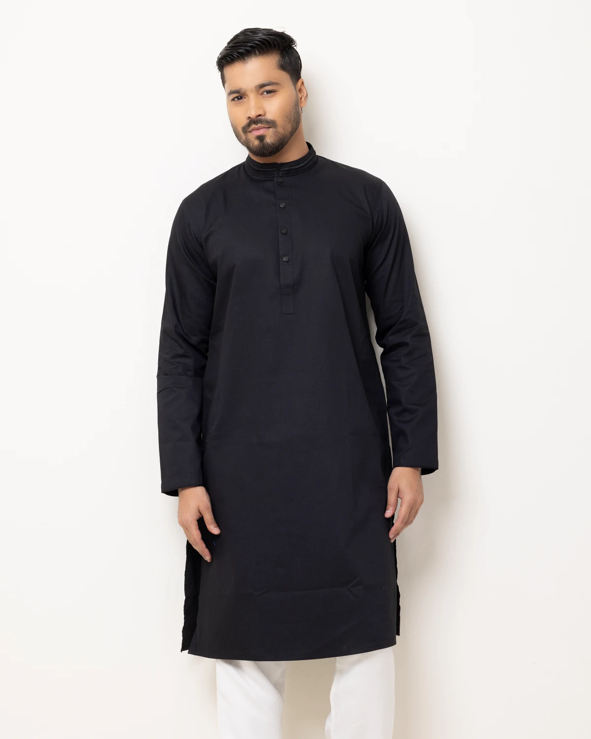 Black Contrast Embroidery Panjabi