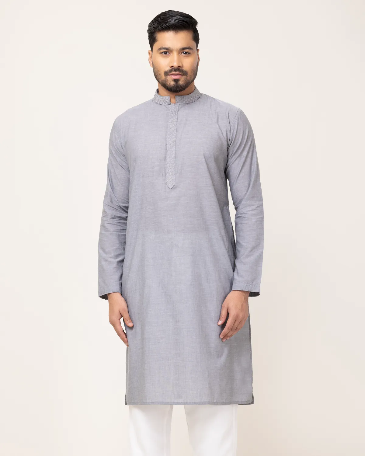 Ash Contrast Embroidery Panjabi