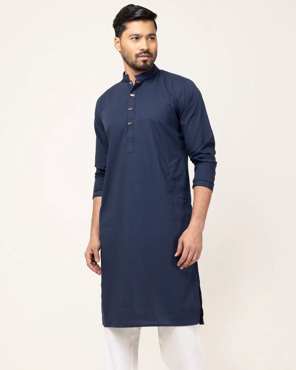 Navy Contrast Embroidery Panjabi