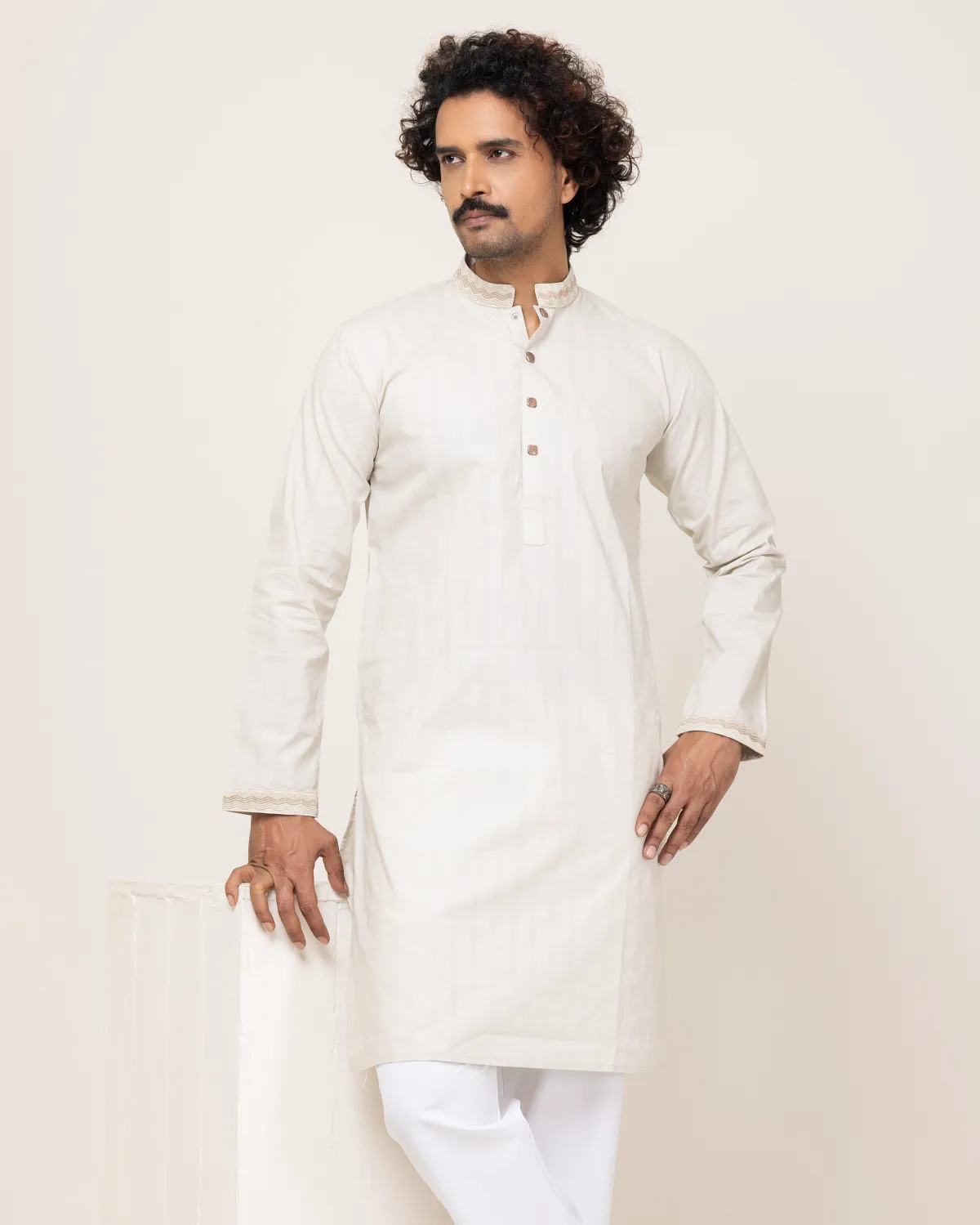 Light Beige Embroidery Panjabi