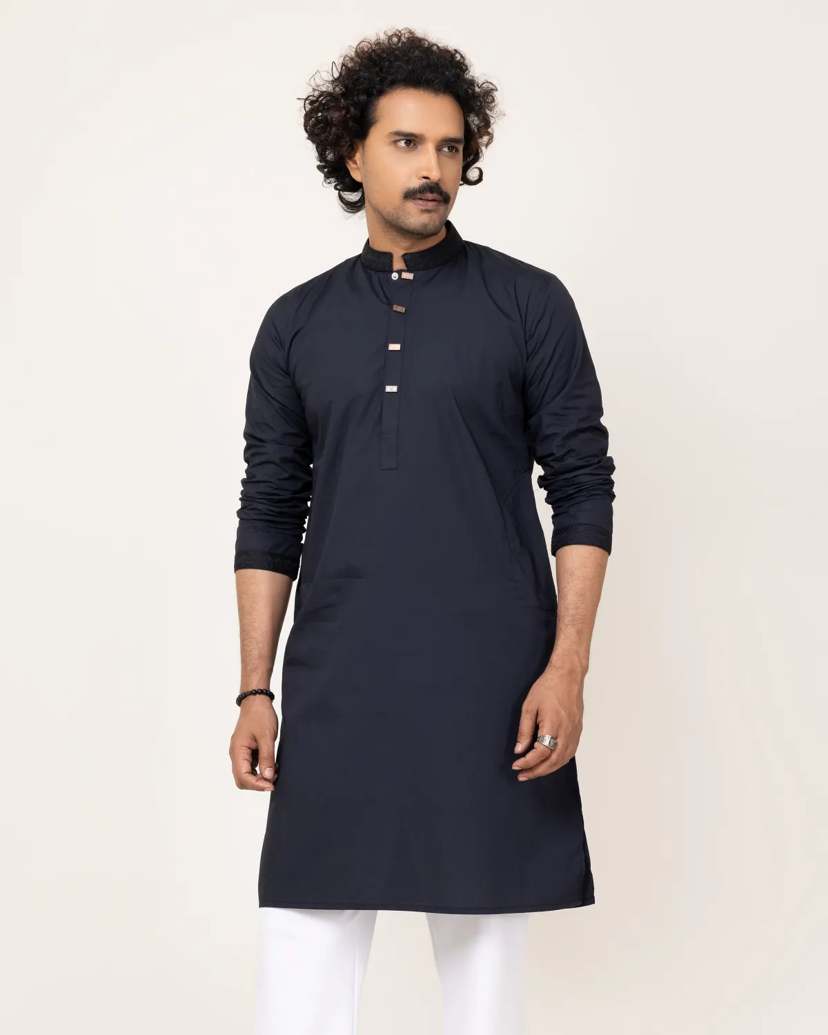 Black Contrast Embroidery Panjabi
